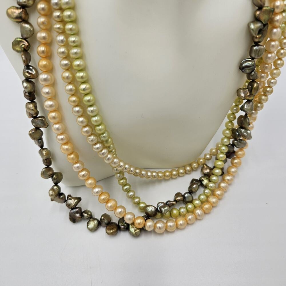 Jay King Desert Rose Trading Freshwater Pearl Sterling 925 Necklace 4 Strand